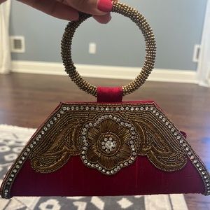 Wristlet evening bag, indian hand beaded